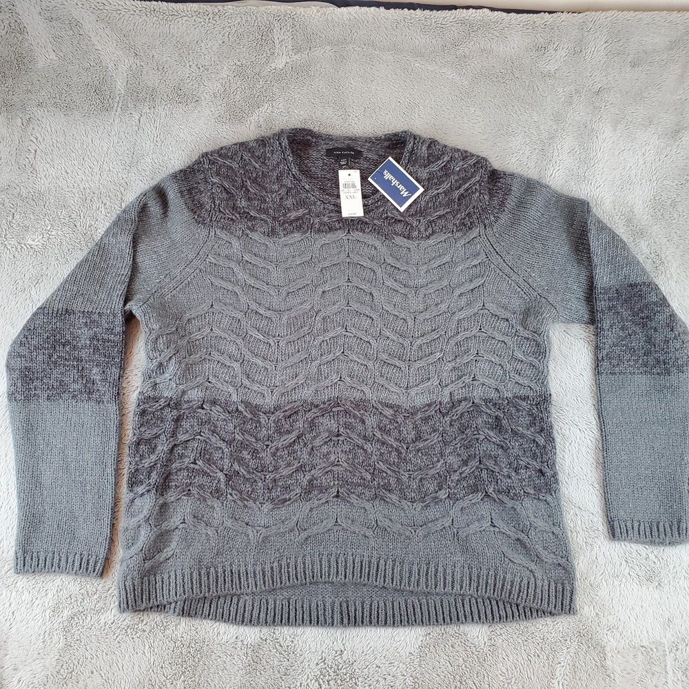 Ann Taylor Wool Cashmere‎ Blend Sweater Womens XXL Cable Knit Ombre Grey Heather